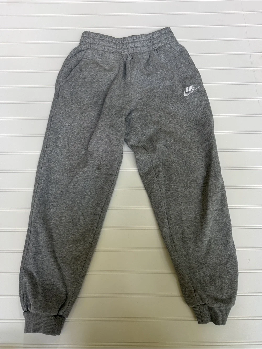 (367)Nike Youth Large Sweatpants Gray Fleece Joggers Embroidered Swoosh Boys L